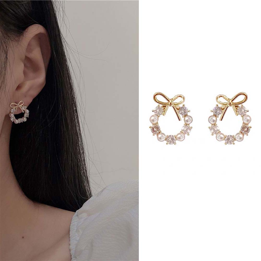 Khuyên tai tròn đính hạt ngọc trai thời trang xinh xắn cho nữ