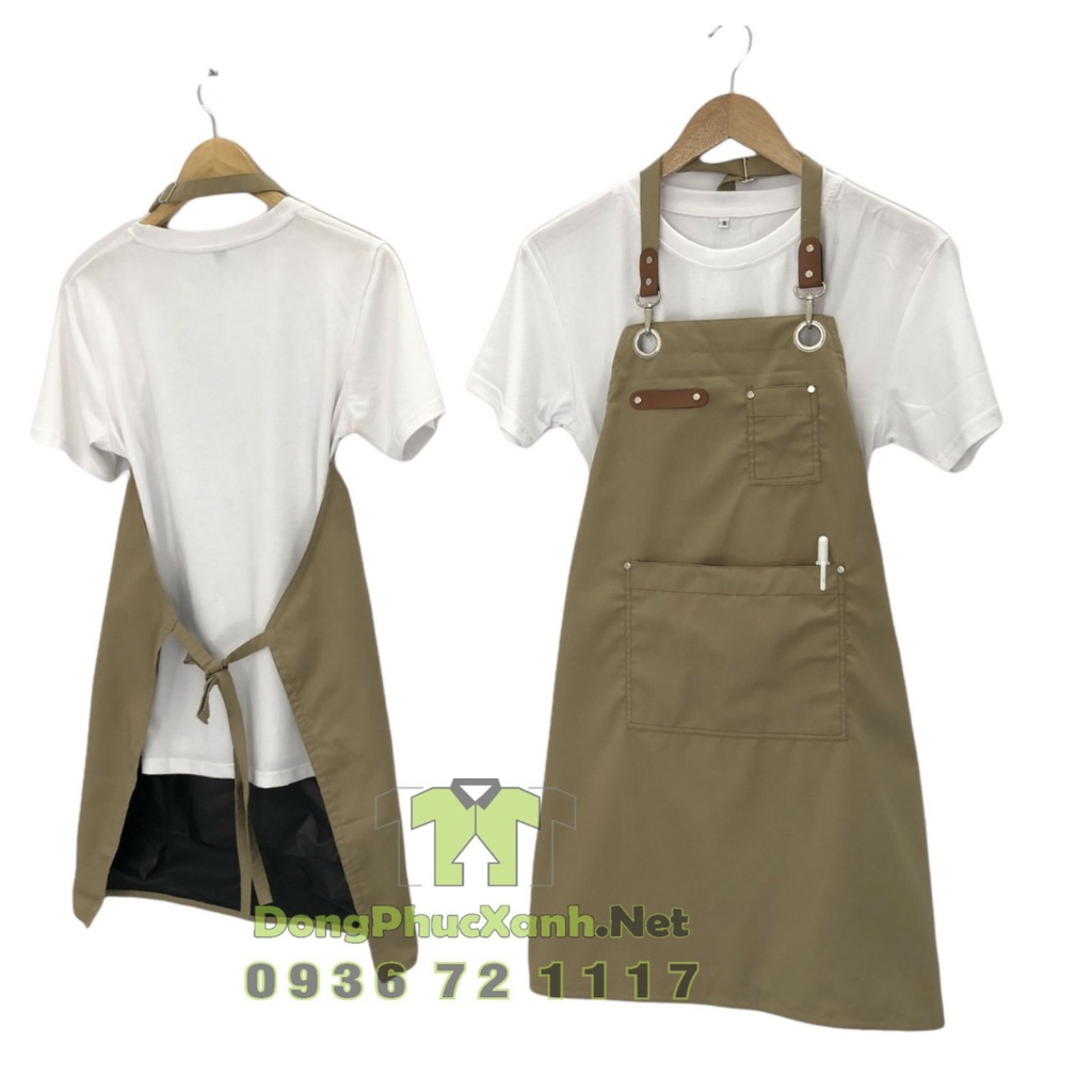 Tạp dề pha chế chống thấm Vintage vải kaki dành cho nam nữ phục vụ đồng phục nhân viên cà phê nhà hàng