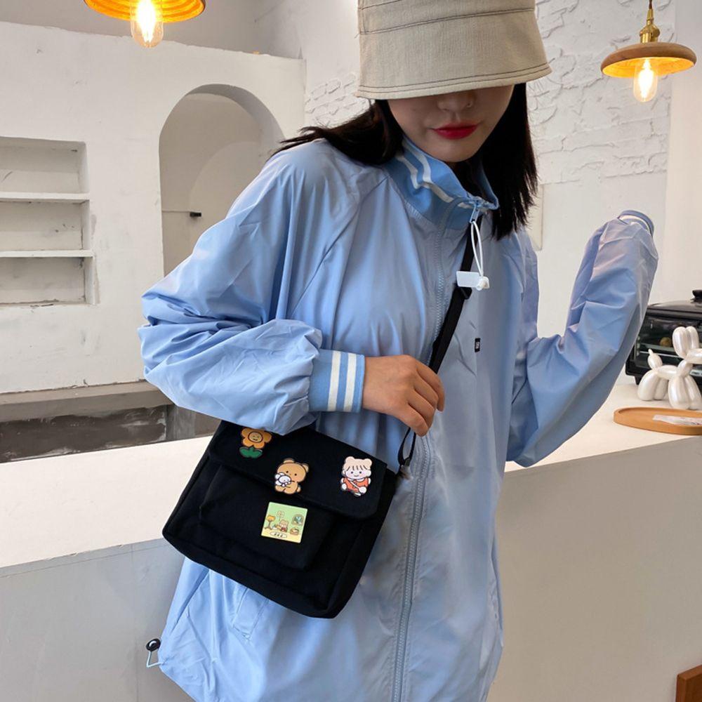 QQMALL Túi Vải Canvas Đeo Chéo Phong Cách Harajuku Thời Trang Cho Nữ