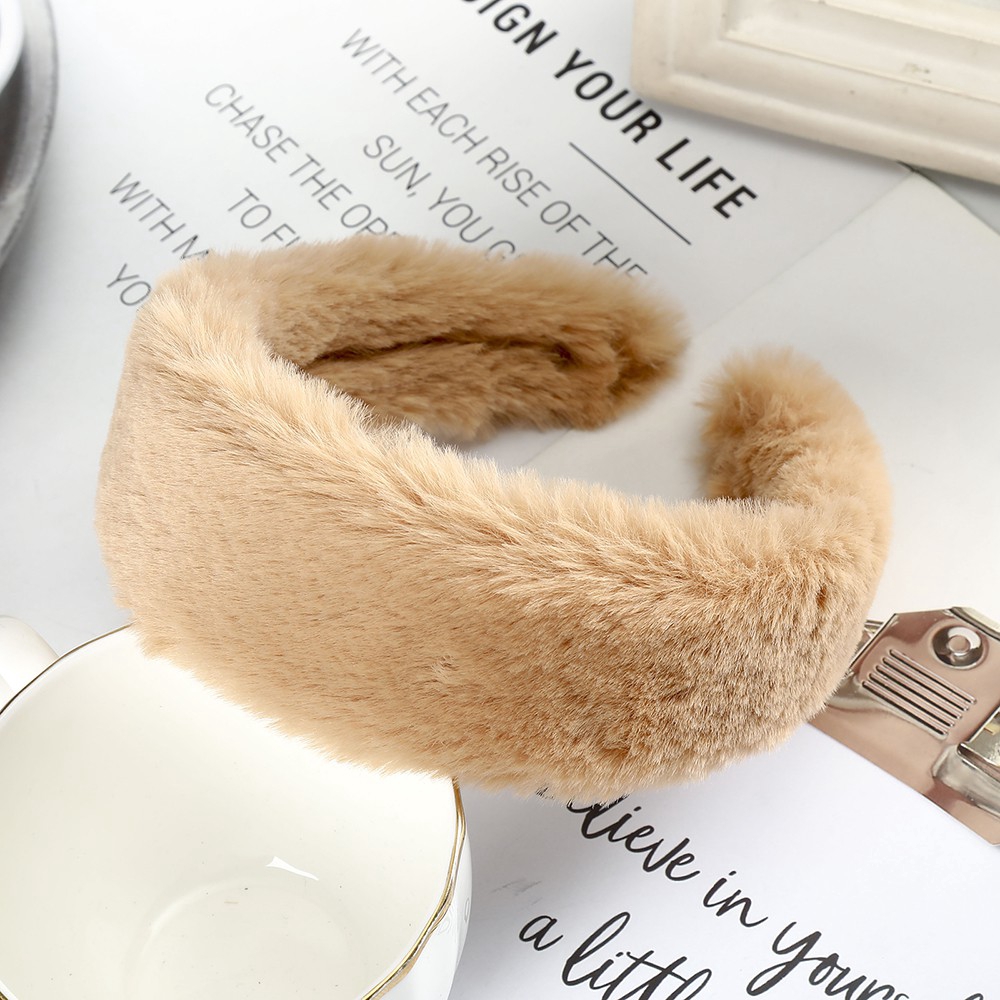 AWAYTR New Simple Solid Color Autumn and Winter Plush Wide Headband