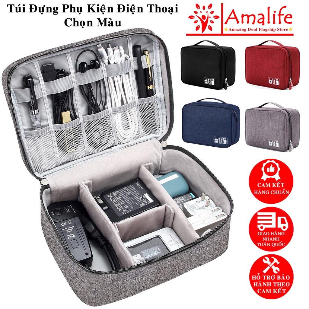 Túi Đựng Phụ Kiện Công Nghệ Chống Nước, Chống Sốc Cao Cấp – Túi Để Phụ Kiện Điện Thoại Nhiều Ngăn Hãng Amalife