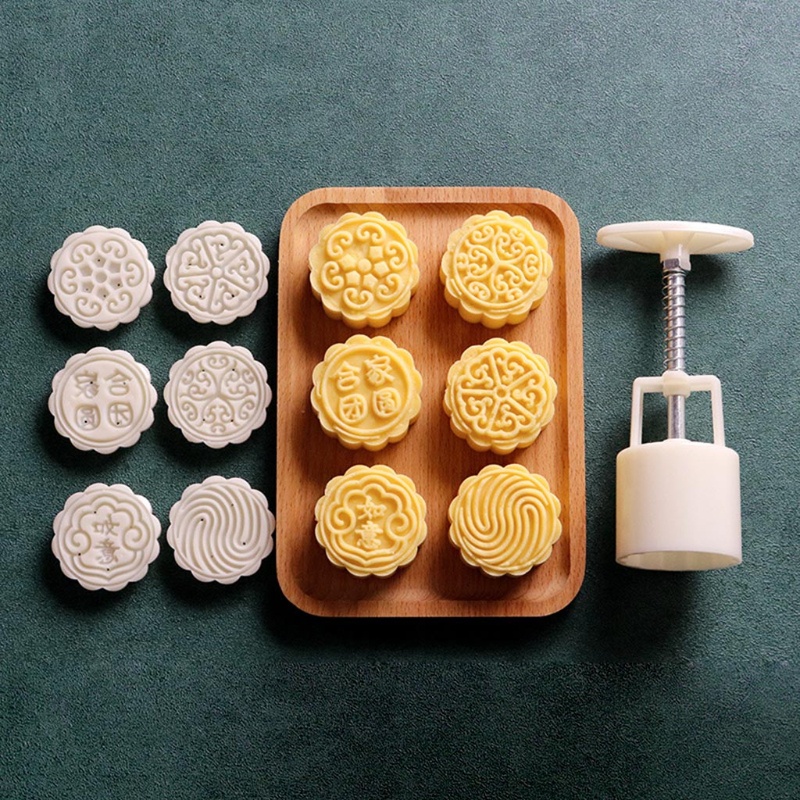 Bộ khuôn và 4/6 đầu in hình làm bánh trung thu 50/75g