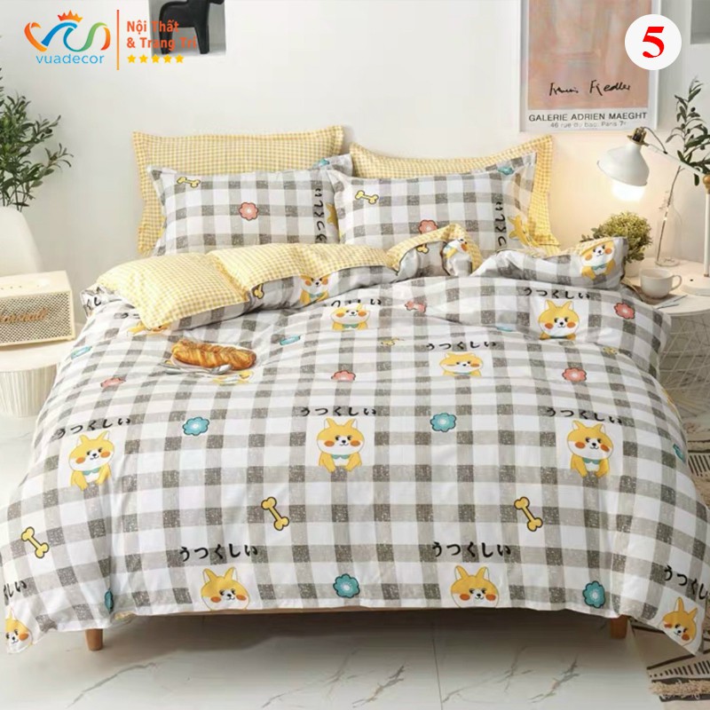 Vỏ chăn ga gối cotton Poly họa tiết dễ thương trang trí, decor phòng ngủ phong cách Hàn Quốc - Hàng nhập khẩu cao cấp