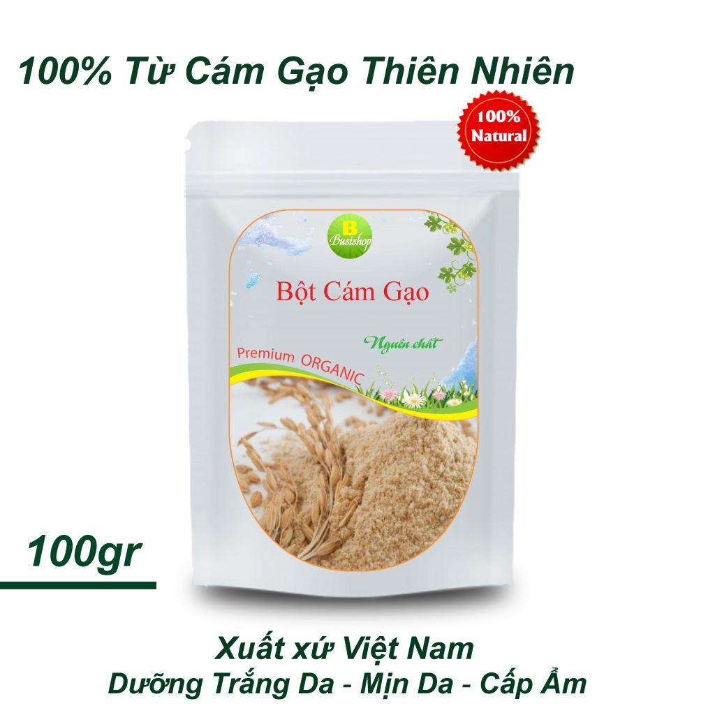 Bột cám gạo sạch nguyên chất 100g - Trắng da, cấp ẩm, mờ thâm sạm