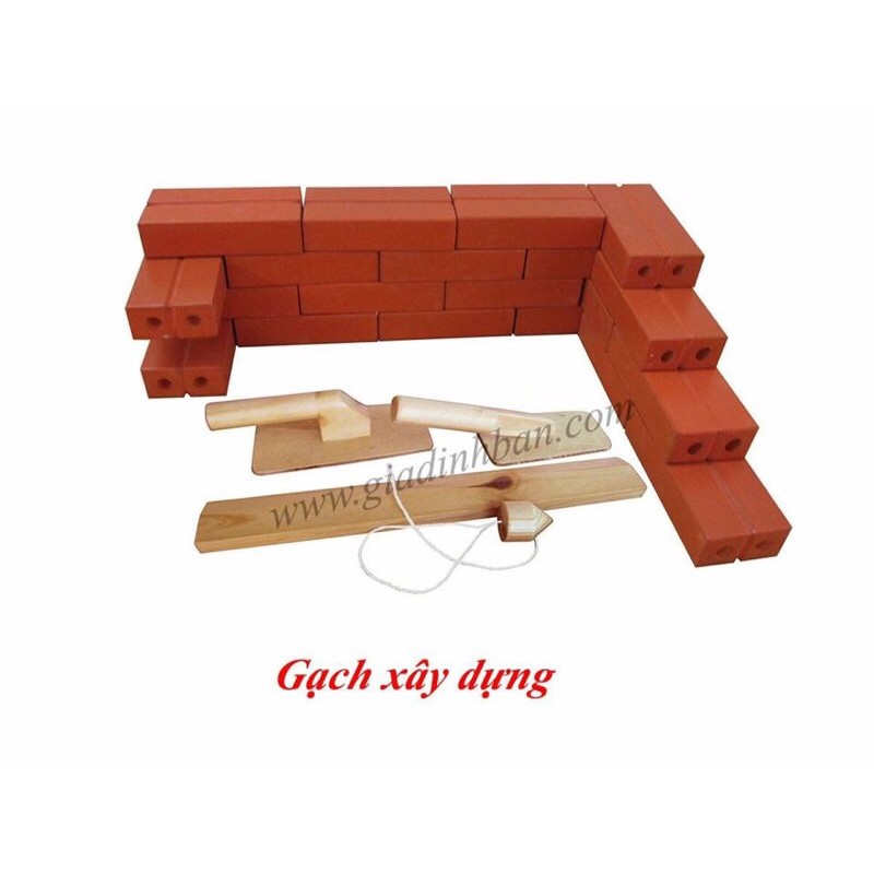 Đồ chơi gạch gỗ xây dựng 42 viên cỡ lớn kèm dụng cụ xây, đồ chơi gạch gỗ xây dựng các công trình tư duy giáo dục cho bé