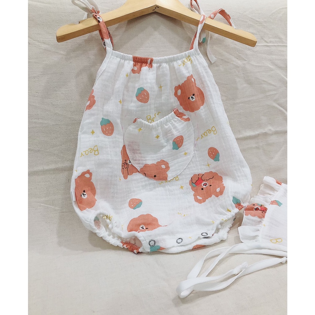 Bodysuit,áo liền quần cho bé gái sơ sinh,6 tháng, 1 tuổi, 2 tuổi  100% vải muslin thấm hút mồ hôi, mềm mịn.