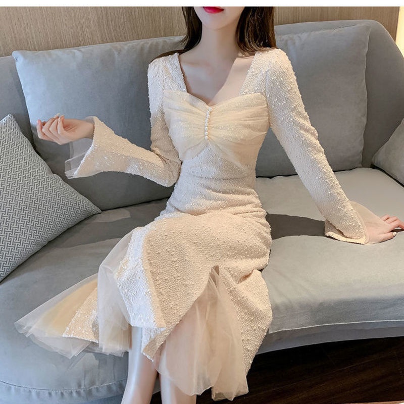 Đầm đen dáng ôm thời trang thu đông Pháp 2021