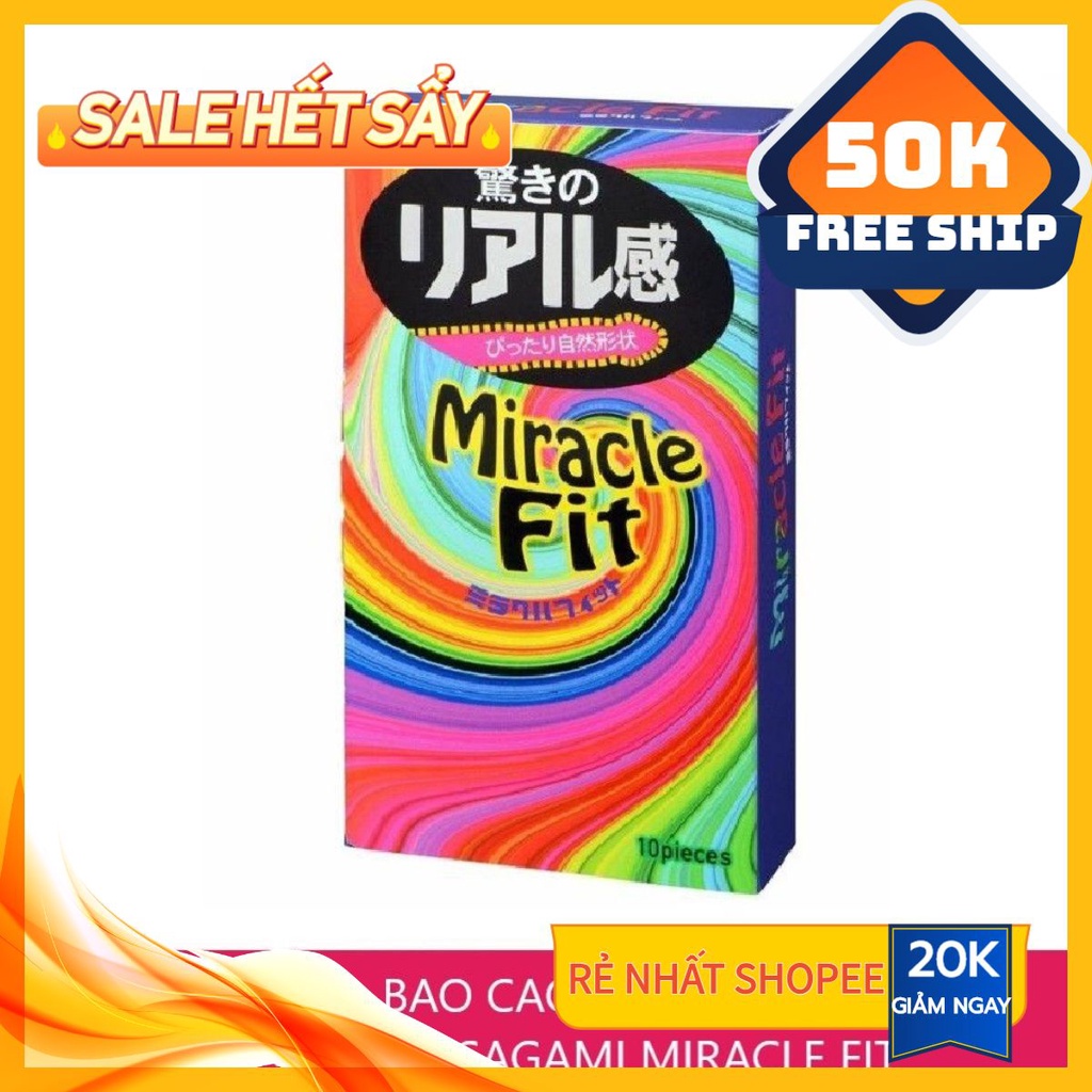 Bao Cao Su Siêu mỏng ôm sát Sagami Miracle Fit - size 49mm - hộp 10 chiếc
