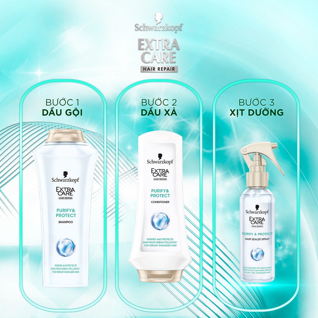 Combo gội + xả làm sạch sâu và bảo vệ tóc Schwarzkopf Extra Care Purify &amp; Protect 800ml