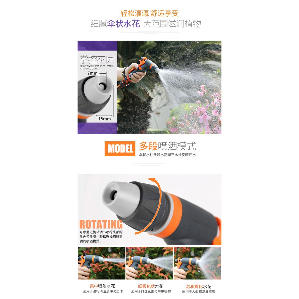 Vòi Súng Tưới Cây Rửa Xe Sân Vườn 360 Độ Hàng Đẹp - Màu Cam