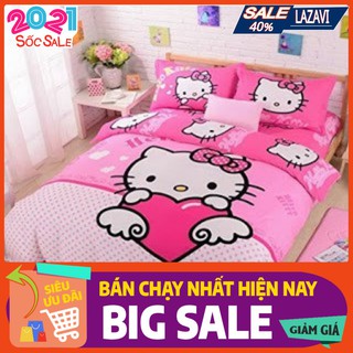 BỘ GA GỐI 3 MÓN POLY KT 2M2 KITTY CÁNH TIM