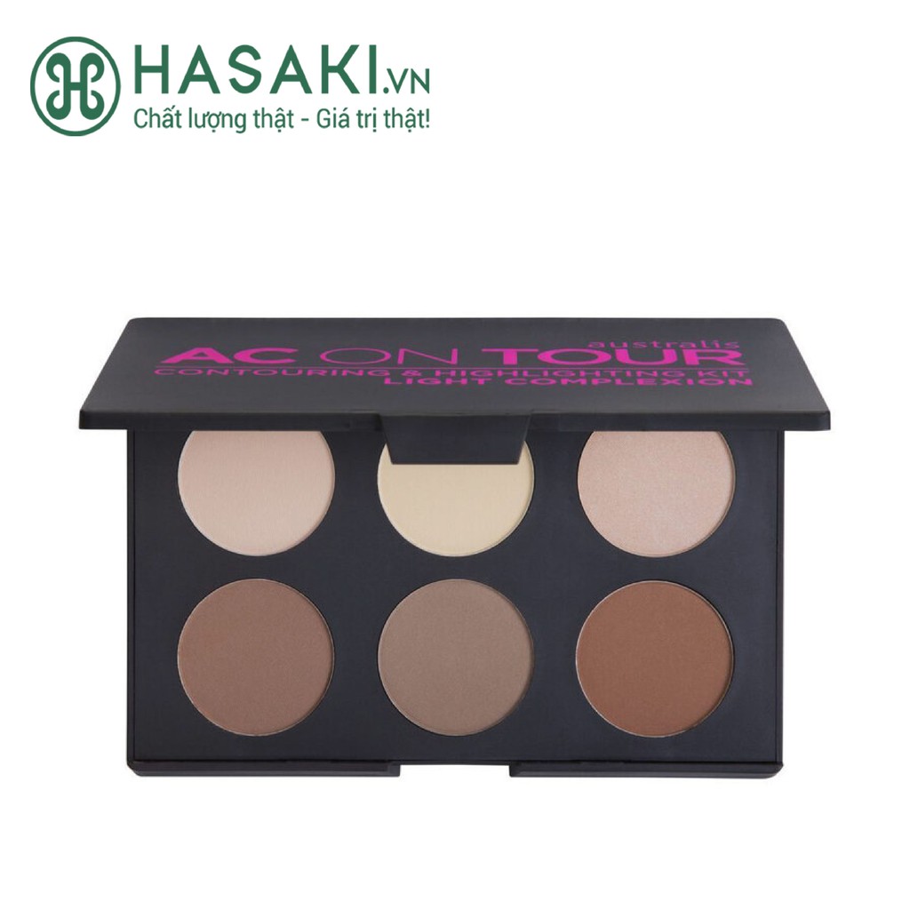 Bảng Tạo Khối &amp; Bắt Sáng Australis 6 Ô - Tông Sáng AC On Tour Powder Contouring &amp; Highlighting Palette - Light