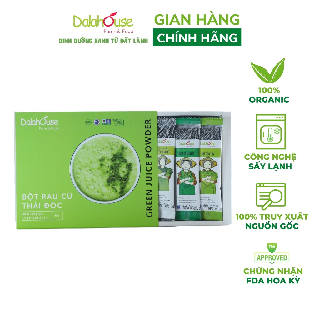 Combo bột rau thải độc nguyên chất Dalahouse công nghệ sấy lạnh tiêu chuẩn Châu Âu hộp 21 gói x 3 gr