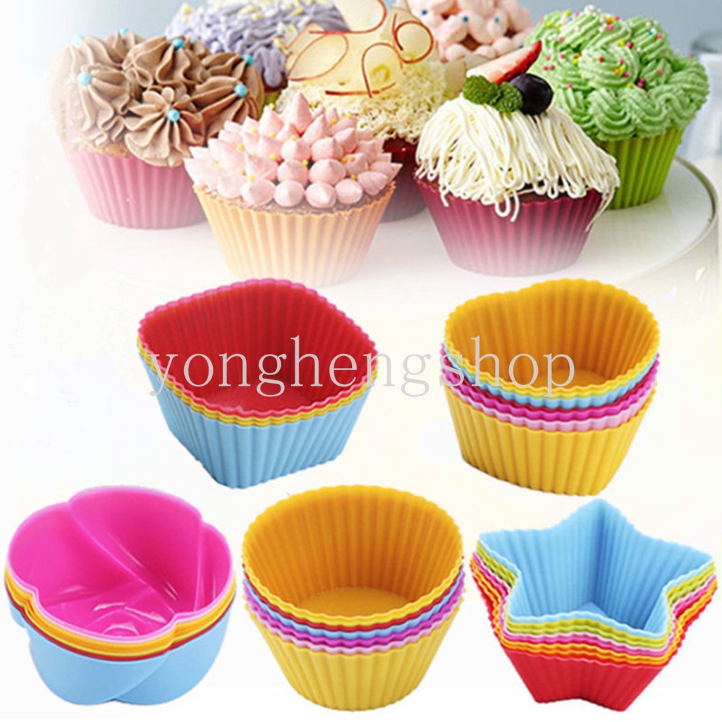1 Khuôn Làm Bánh Hình Tròn / Ngôi Sao / Trái Tim / Hoa Chất Liệu Silicone Chống Dính Có Thể Tái Sử