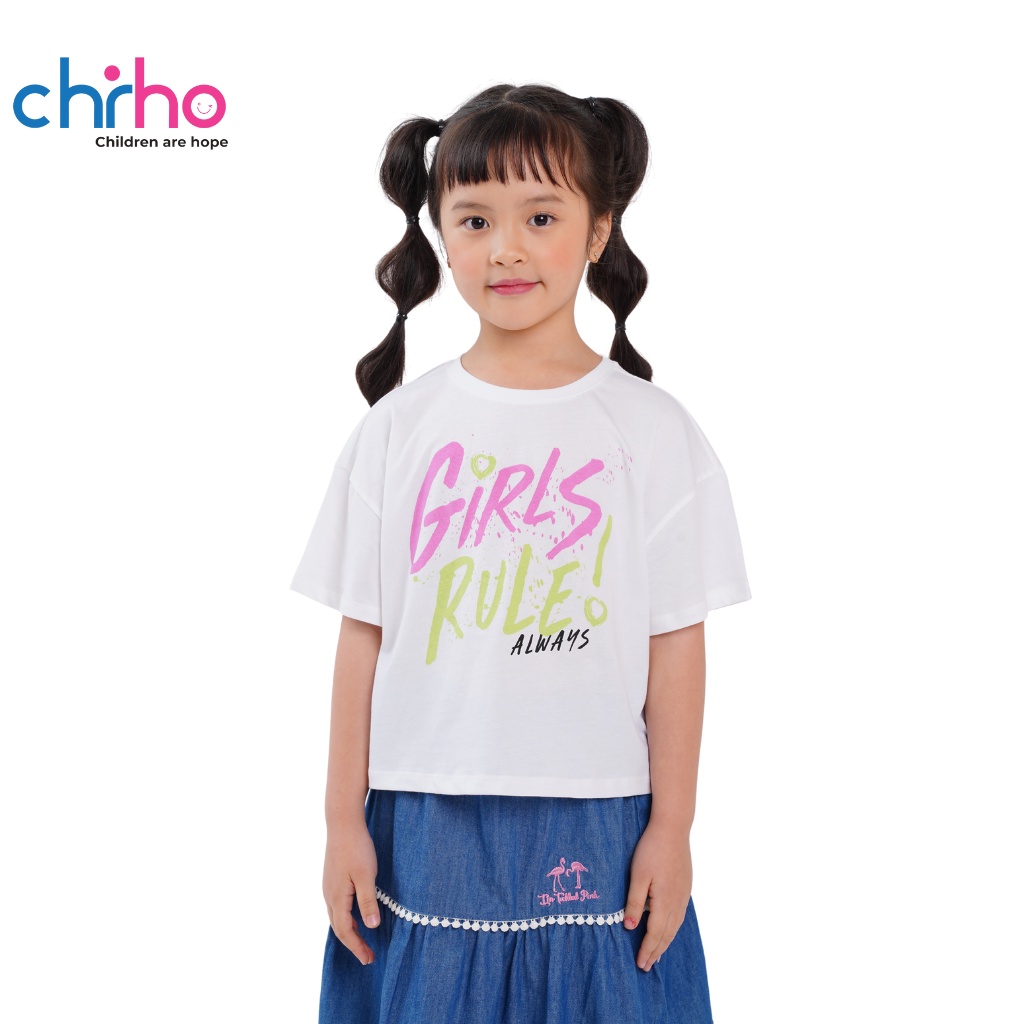 Áo Phông Croptop Bé Gái CHIHO Chất Liệu Cotton Thoáng Mát Cho Trẻ Từ 6 - 11 Tuổi, Màu Hồng, Trắng, Vàng GTS205R