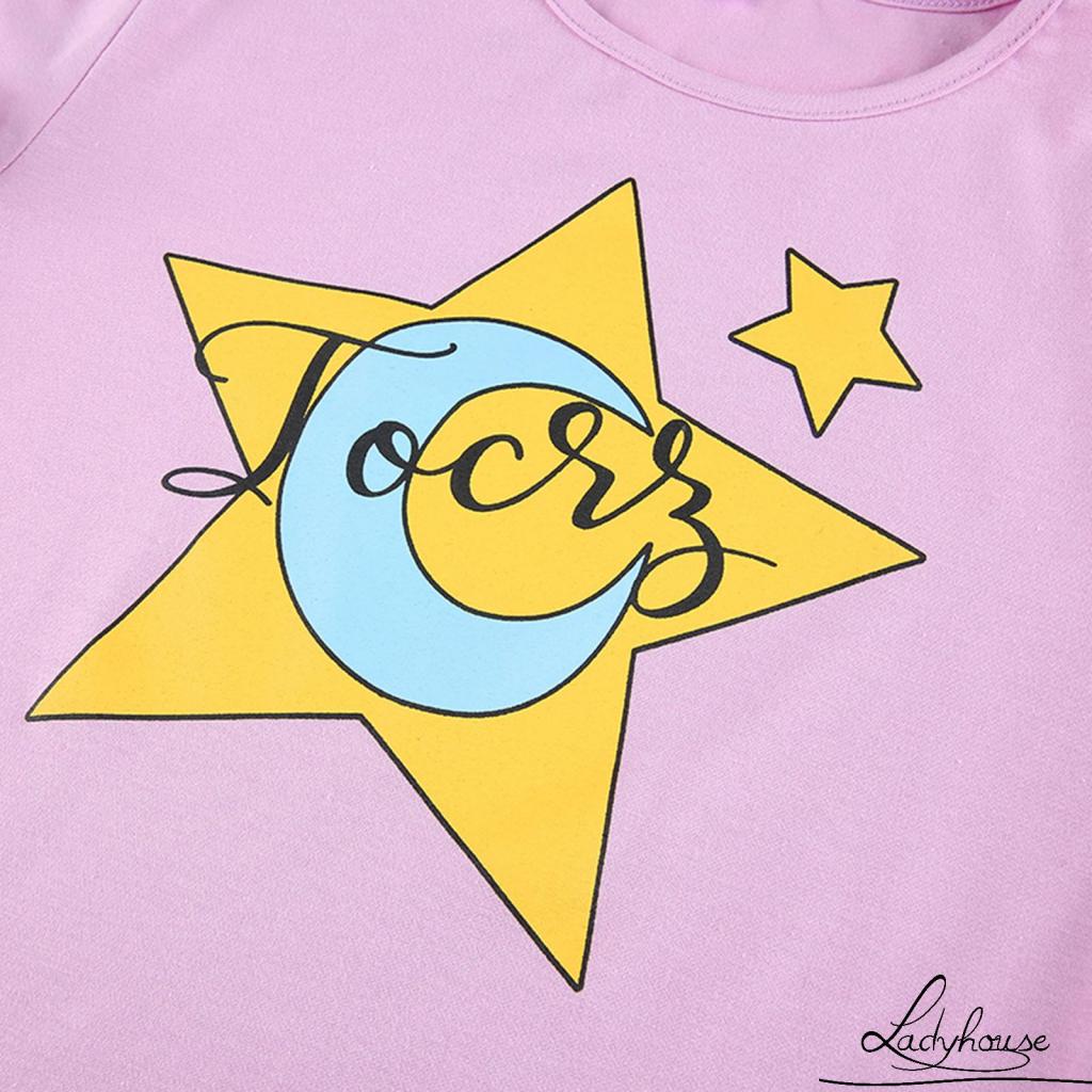 Áo Croptop Tay Ngắn In Họa Tiết Mặt Trăng Ngôi Sao Thời Trang Mùa Hè Cho Nữ