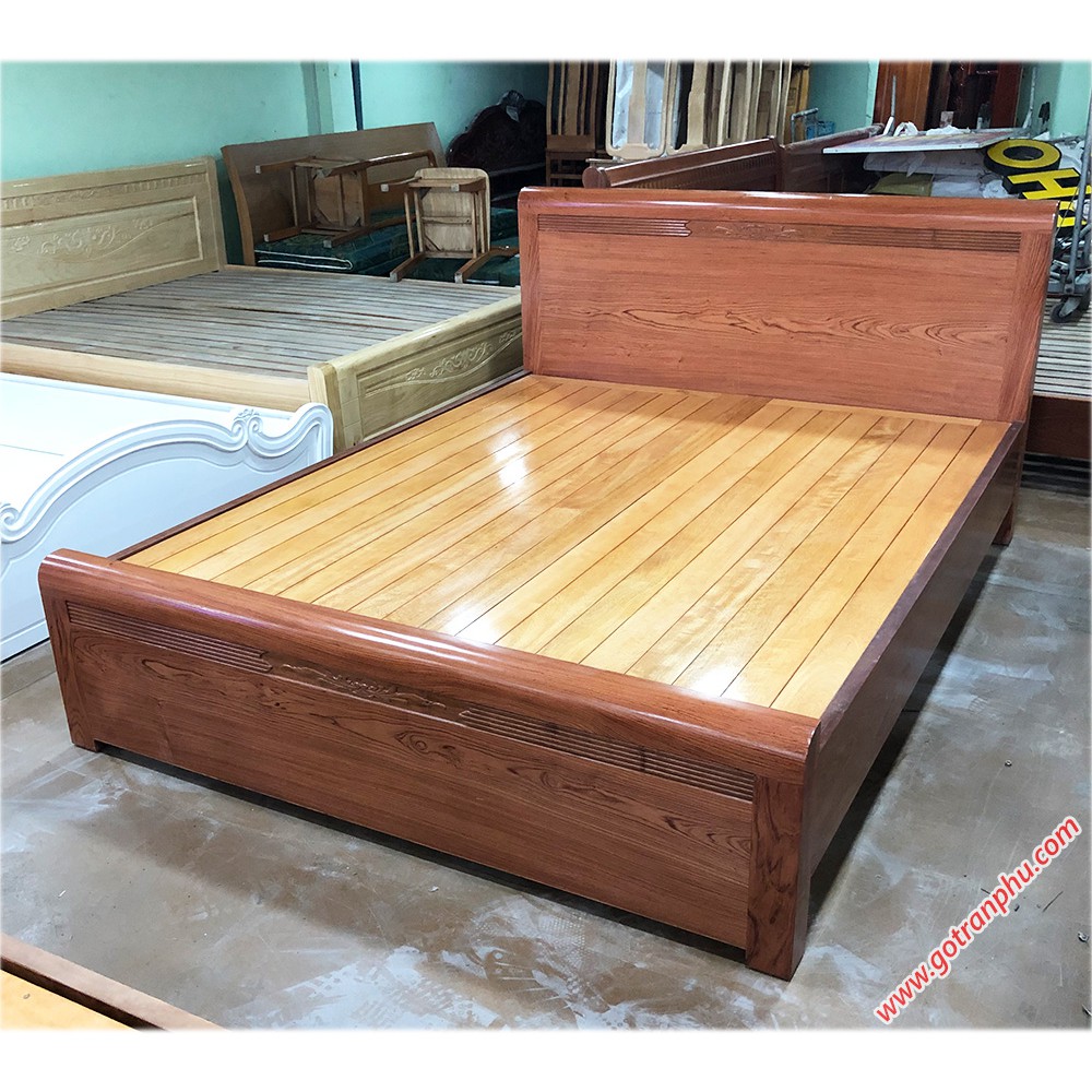 Giường ngủ gỗ hương đá kẻ chỉ dát phản (1m6 – 1m8 x 2m)