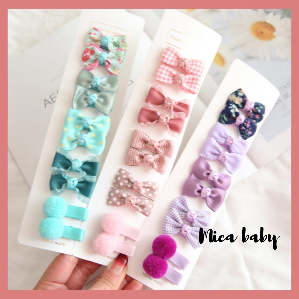 Set 10 kẹp tóc bọc vải họa tiết dễ thương cho bé gái KT26 Mica Baby