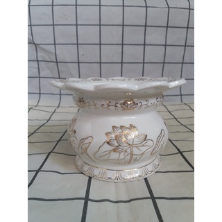 Lư hương hứng tàn bạch ngọc viền sen vàng có 3 size