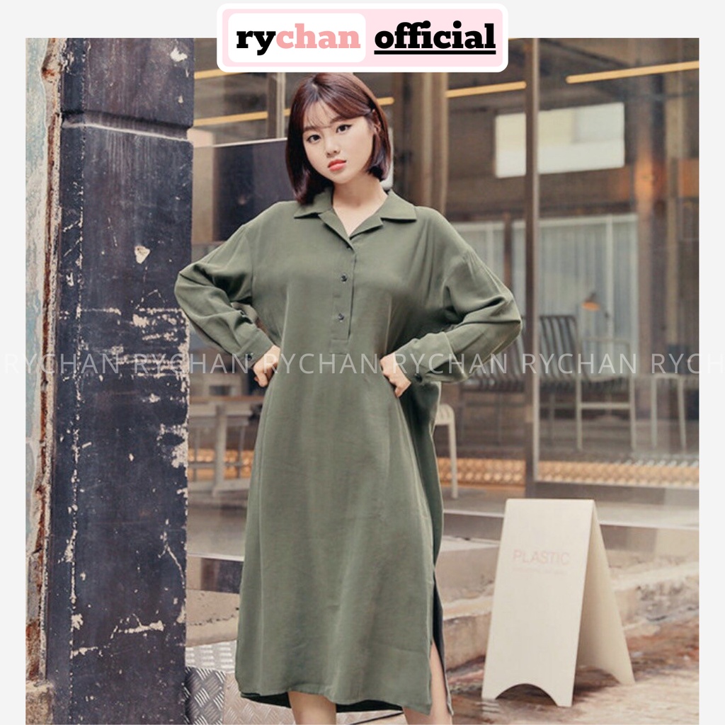 [ẢNH THẬT CUỐI] Đầm Suông Sơ Mi Rêu Form To - DS558