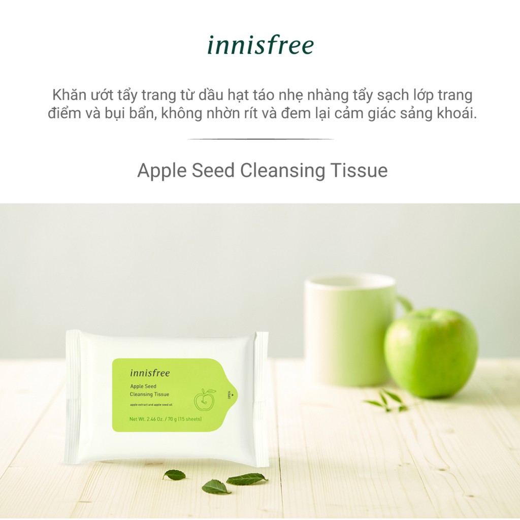 [Mã FMCGMALL -8% đơn 250K] Khăn ướt tẩy trang innisfree Apple Seed Cleansing Tissue 15 tờ | BigBuy360 - bigbuy360.vn