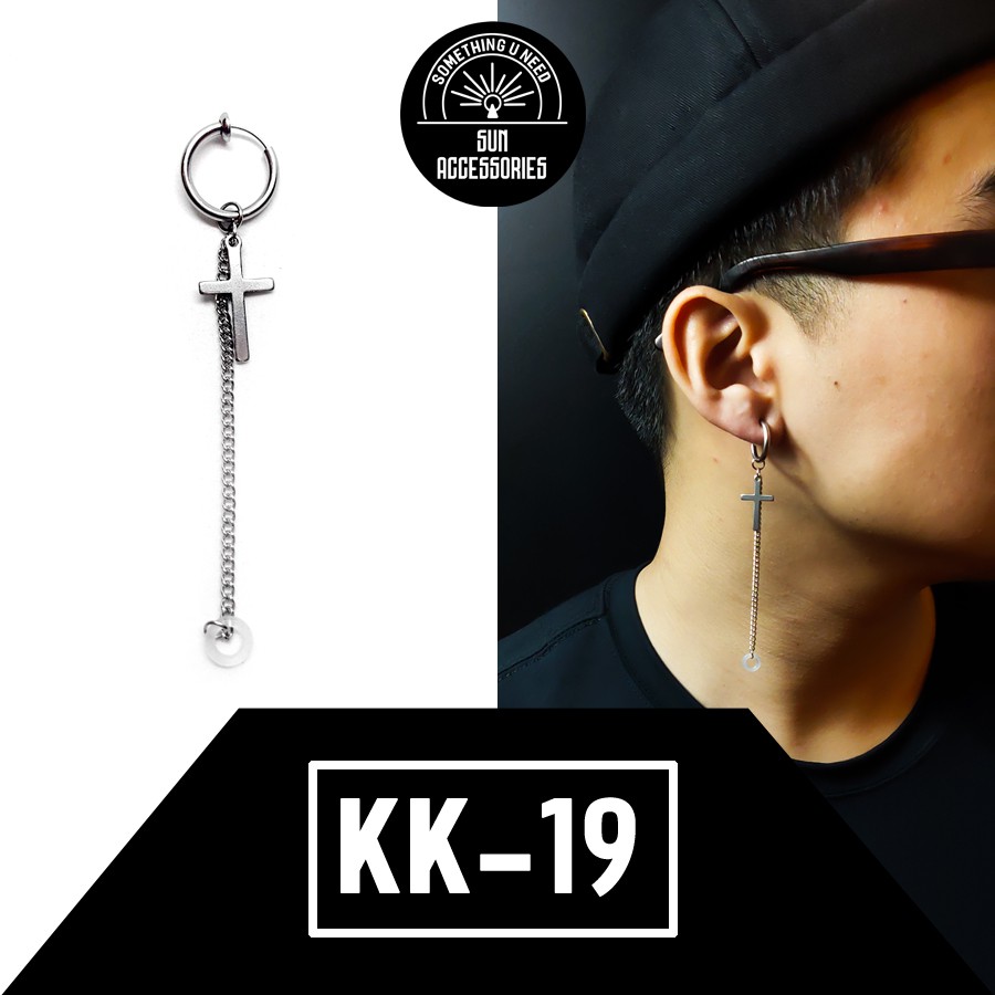 Khuyên tại TITAN kẹp không cần bấm thánh giá với xích dài - Mẫu KK-19 - SUN ACCESSORIES
