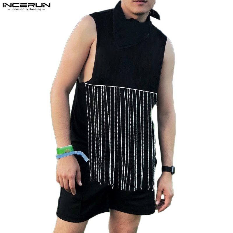INCERUN Áo Tank Top Không Tay Màu Trơn Phối Tua Rua Thời Trang Dự Tiệc Cho Nam