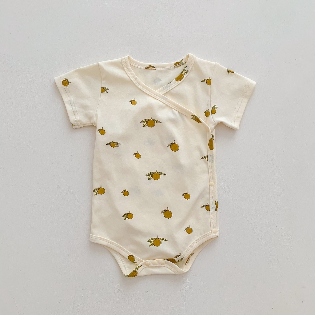 Bộ Áo Liền Quần Tay Ngắn Chất Liệu Cotton In Họa Tiết Hoa Thời Trang Mùa Hè Cho Bé Sơ Sinh