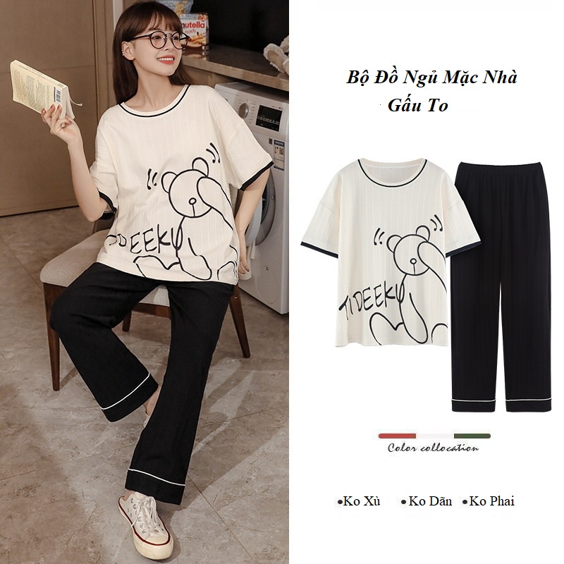 Bộ đồ ngủ mặc nhà, mặc đi chơi cộc tay nữ cotton cực năng động BN02