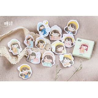 Hộp 45 miếng sticker mẫu cô bé đội nón
