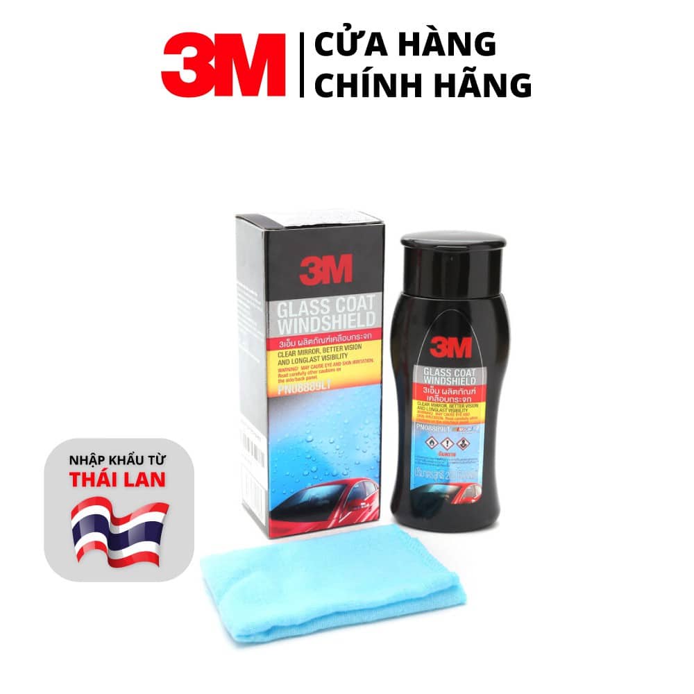 Dung dịch chống bám nước kính xe 3M Glass Coat Windshield 3M 08889 LT 200ml (Hộp sản phẩm bao gồm mộ