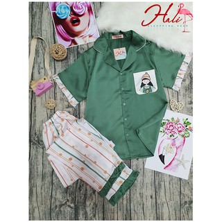 Bộ ngủ Pijama lụa satin phối bèo