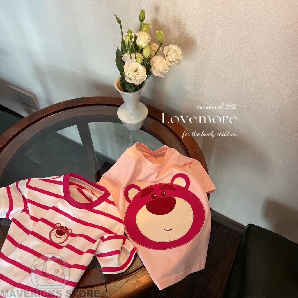 Áo Thun cotton Mỏng Cổ Tròn Tay Ngắn Thêu Hình Gấu/Dâu Tây Dễ Thương Thời Trang Mùa Hè Cho Bé 0-3 Tuổi