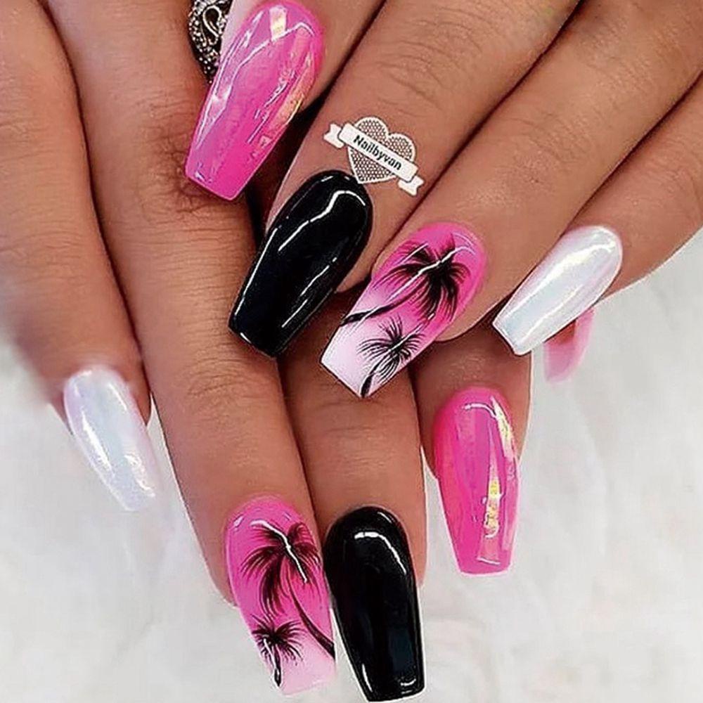 NIUYOU Hộp 24 Móng Tay Giả Đính Đá Trang Trí Xinh Xắn