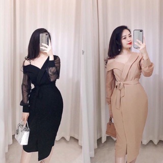 Váy ngọc lệch vai đi tiệc