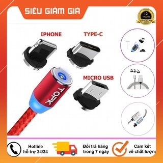 👑Giá Hủy Diệt👑 Bộ Cáp Sạc Dù Nam Châm 3 Đầu Hít Dành Cho ANDROI/IPHONE/TYPE C Xoay 360 Độ, Có Đèn Led