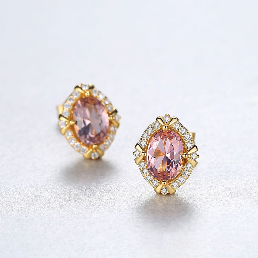 Bông Tai Bạc Ý Đính Đá Màu Nâu Vàng Sang Trọng B-2407-Bảo Ngọc Jewelry
