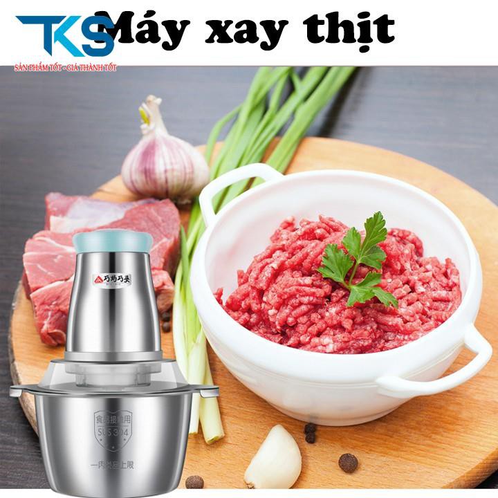 Máy xay thịt cối Inox 4 lưỡi đa năng 2L, công suất 250w xay thịt, xay tỏi ới, xay rau củ quả Chính Hãng