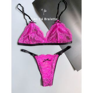 Bộ đồ lót bra ren sexy không gọng hồng baby kèm mút