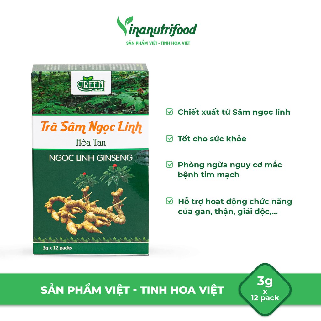 Trà sâm Ngọc Linh Vinanutrifood T01, trà thảo dược chiết xuất từ sâm Ngọc Linh, trà sâm quý giúp thanh lọc cơ thể