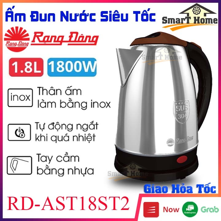 Ấm Đun Siêu Tốc Rạng Đông RD-AST18ST2 , Ấm Siêu Tốc 1.8L Chất Liệu Inox 304 Cao Cấp Chống Rò Điện Chống Quá Nóng