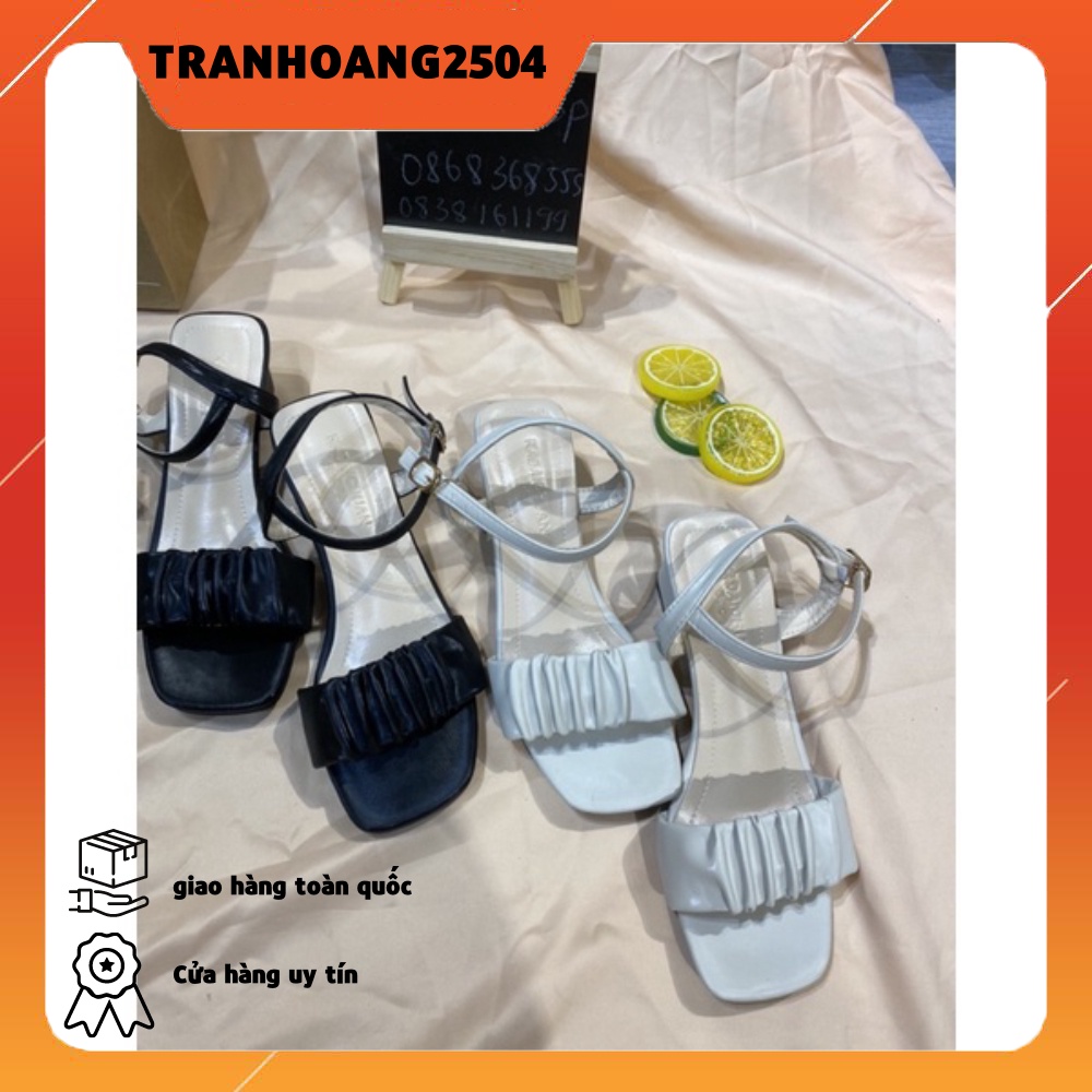 SẴN HÀNG dép Sandal Cao Gót Phối Xếp Ly Xinh Xắn Dành Cho Nữ