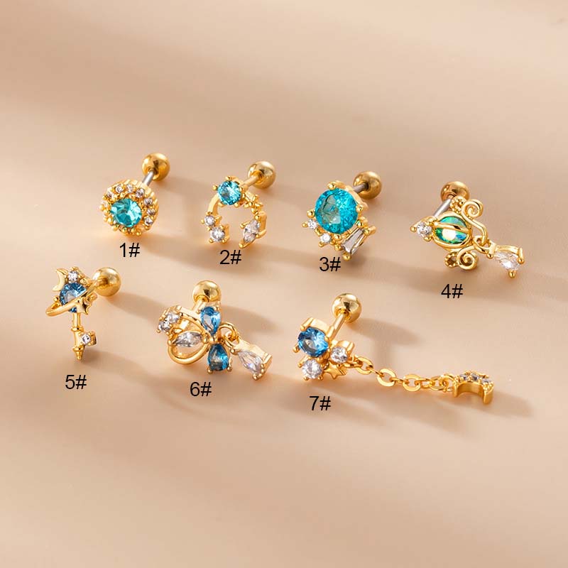 1 Khuyên Tai Kiểu Dàn Giáo 20Gauge Màu Xanh Dương