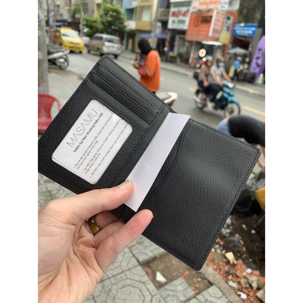 Ví da bò đựng card Masamu màu đen
