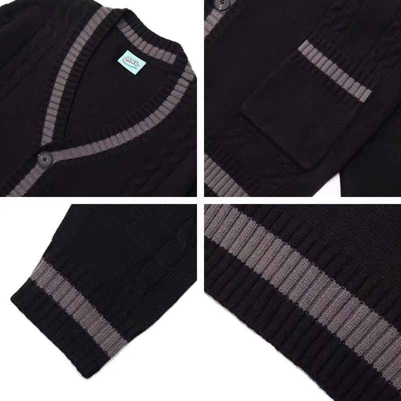 Áo khoác Cardigan dệt kim dài tay cổ chữ V có ren màu đơn giản áo len nam và nữ áo len rộng rãi và giản dị