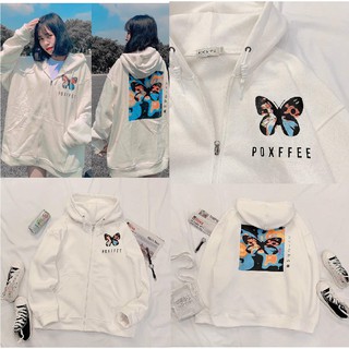Áo Hoodie Form Rộng Khóa Kéo Chất Nỉ Thun In Hình Bươm Bướm Mềm Mịn Không Xù Lông