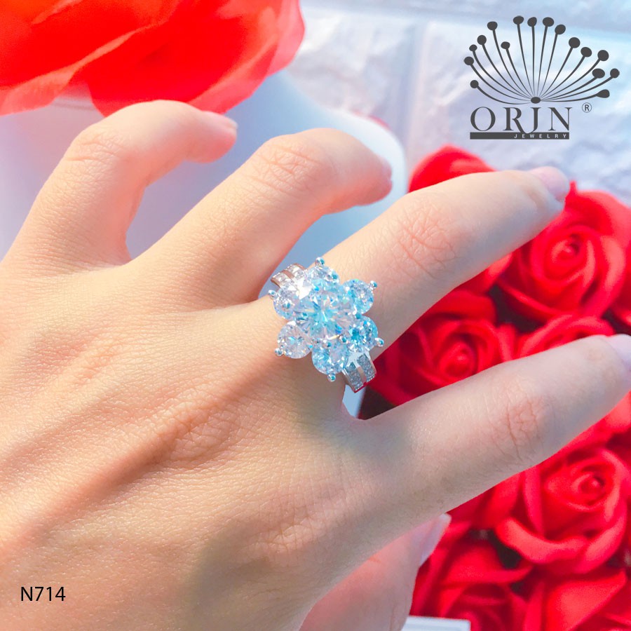 Nhẫn bạc nữ, nhẫn hoa hột cao đính đácao cấp Orin N714