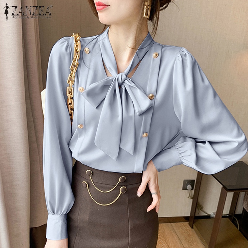 Zanzea Áo Sơ Mi Nữ Tay Dài Cổ Chữ V Cột Dây Thời Trang Thanh Lịch