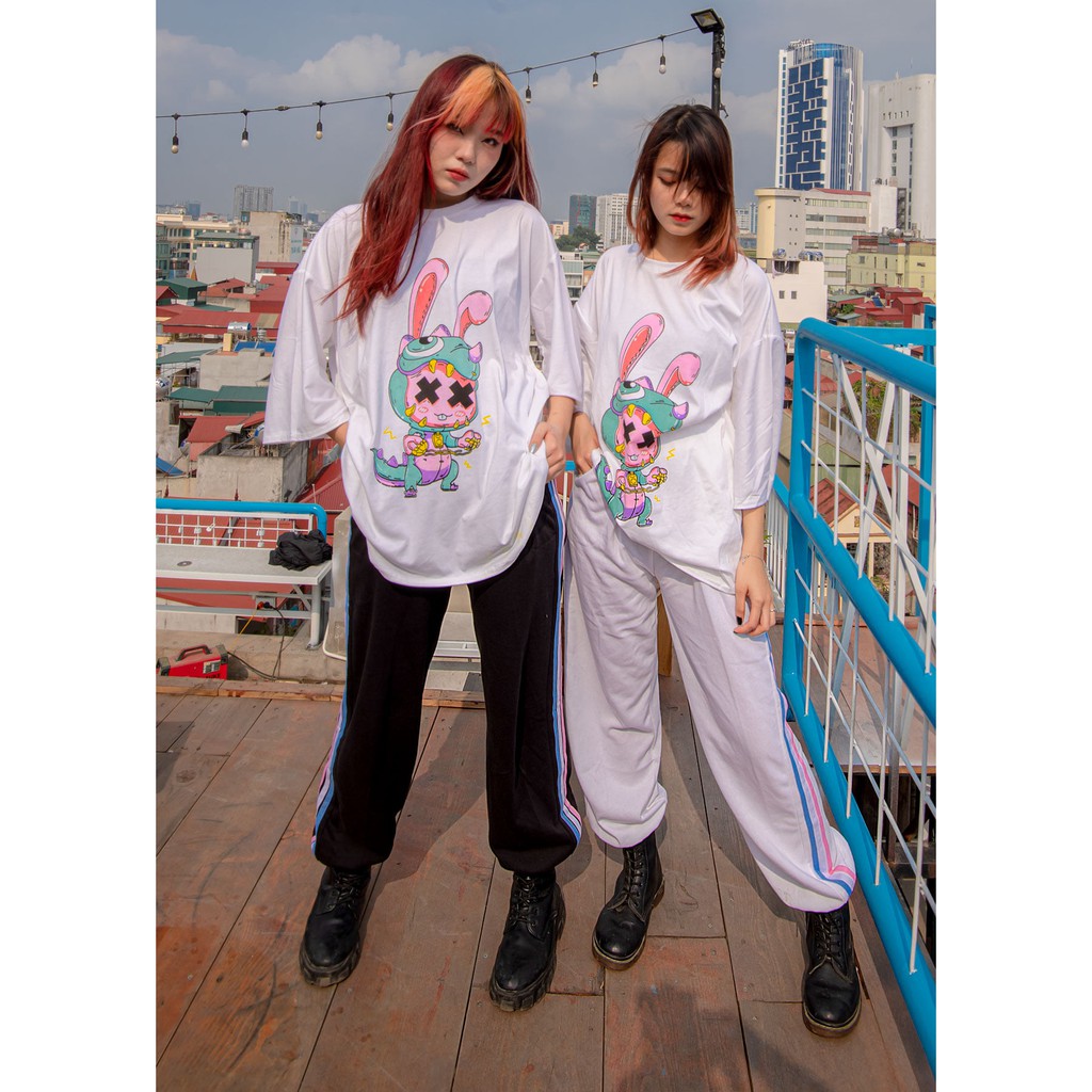 Áo thun THỎ ROBOT tay lỡ dáng suông phom rông mặc đôi nam nữ hàng có size chất thun dày dặn co giãn