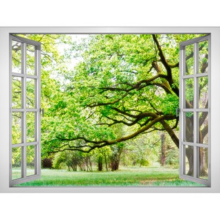 Tranh dán tường cửa sổ HD Cảnh đẹp rừng cây CS0015 Kim sa